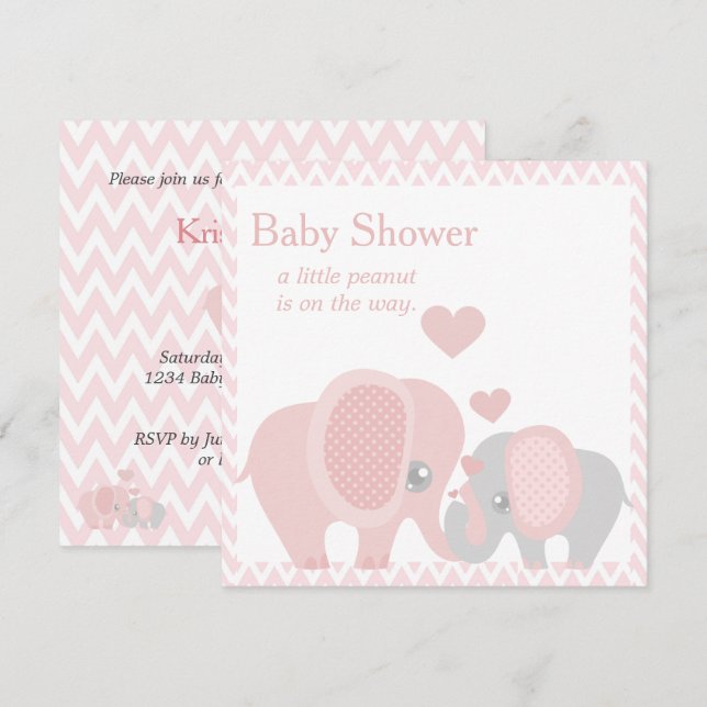 Éléphants adorables, faire-part de naissance Bébé  (Devant / Derrière)