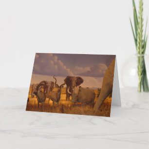 Éléphants africains et carte de voeux sauvages