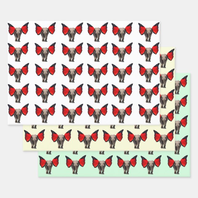 Eléphants ailés enveloppant du papier (Lot)