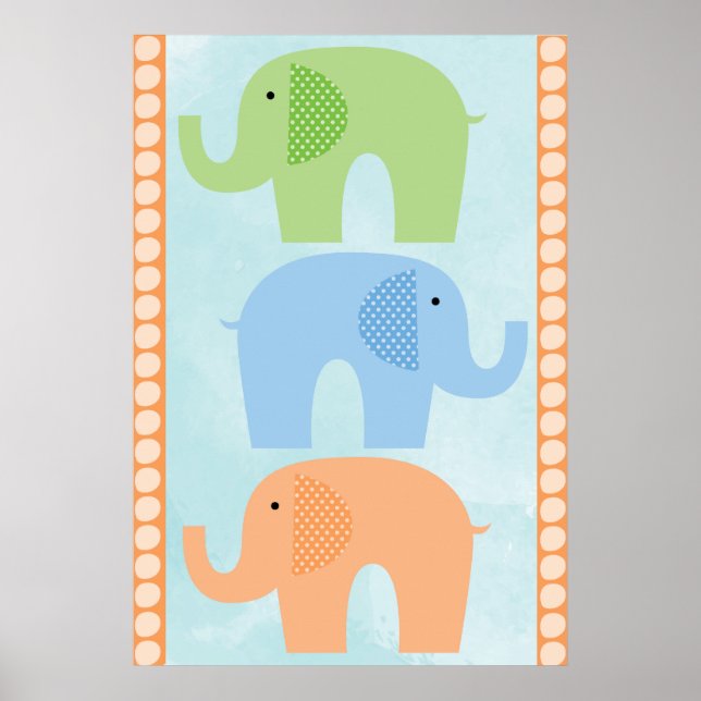 Elephants Baby Boy ou Girl Nursery Poster (Devant)