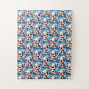 Éléphants blancs mignons et heureux Puzzles