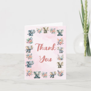 Elephants Boho Jungle Carte de remerciements rose