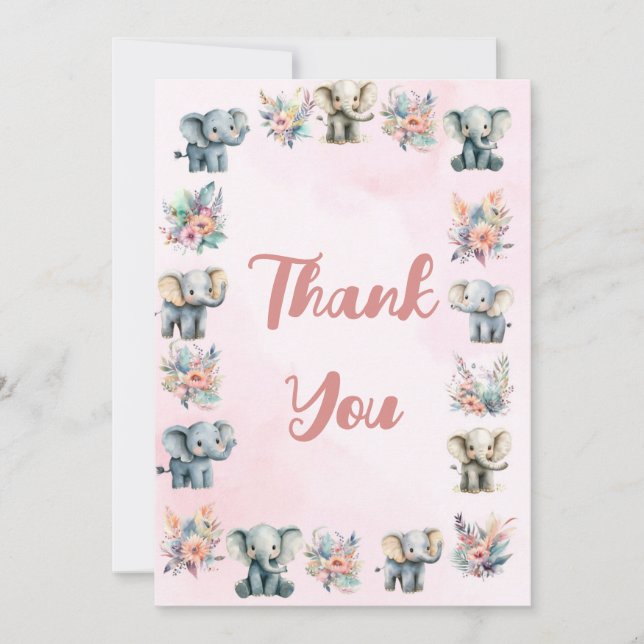 Elephants Boho Jungle Carte de remerciements rose (Devant)