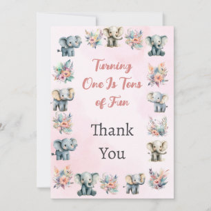 Elephants Boho Jungle Carte de remerciements rose