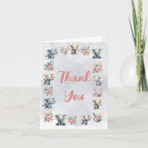 Eléphants Boho Jungle Fleurs Gris Carte de remerci