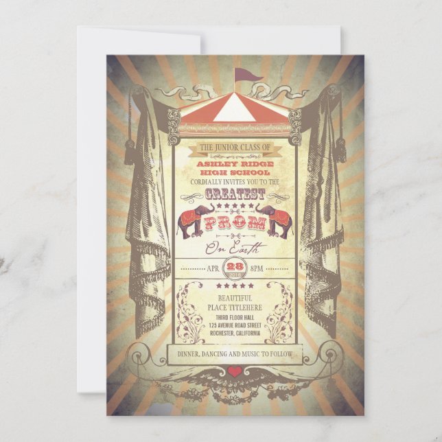 Eléphants Carnaval Cirque Prom Invitations (Devant)