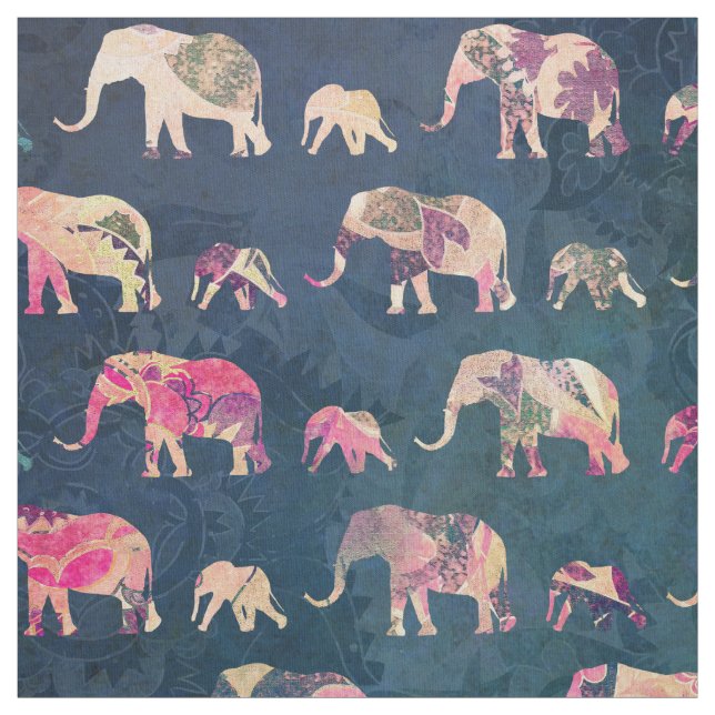 Éléphants colorés, tissu (Échantillon)