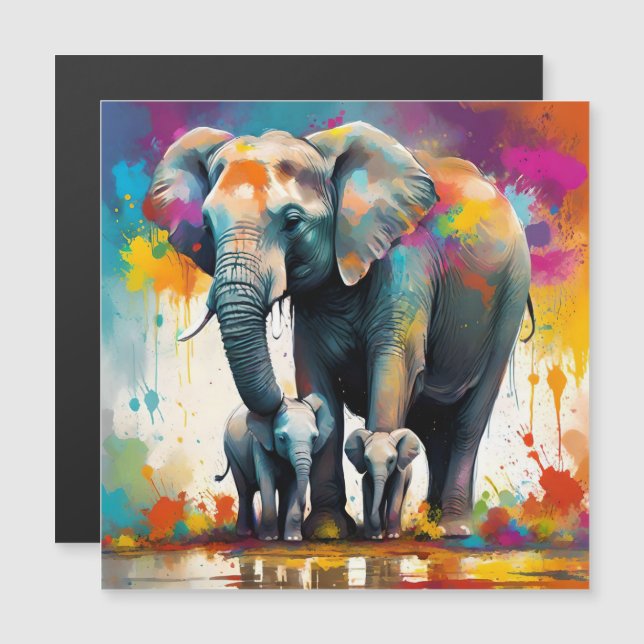 Eléphants De La Mère Et Du Bébé Couleur Splash, (Devant / Derrière)
