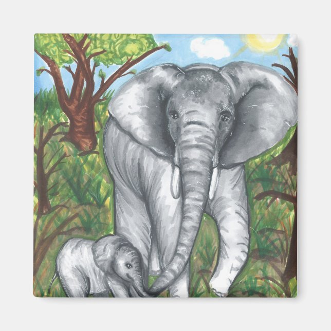 Eléphants de Maddie - Aimant Carré de 2 pouces (Devant)