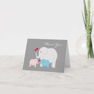 Eléphants en Merci bleu et rose jumeaux