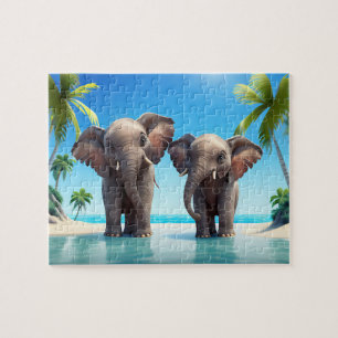 Eléphants Enfants Jigsaw Puzzle - Tropical