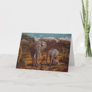Éléphants et carte de voeux de Kilimanjaro