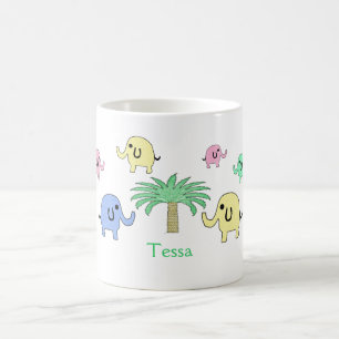 Éléphants et tasse en pastel de palmier