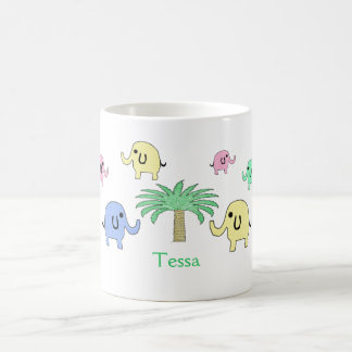 Éléphants et tasse en pastel de palmier