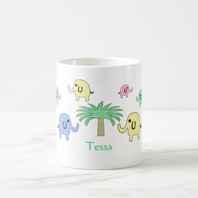Éléphants et tasse en pastel de palmier (Centre)