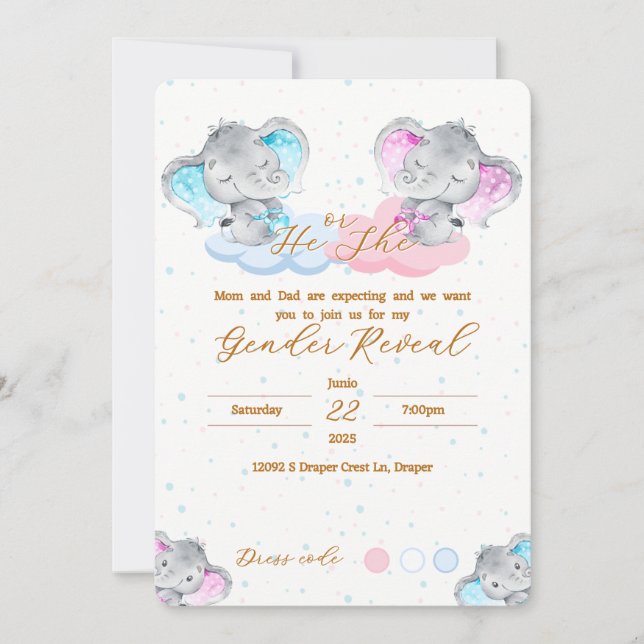 Elephant's Gender Reveal Invitation (Devant)