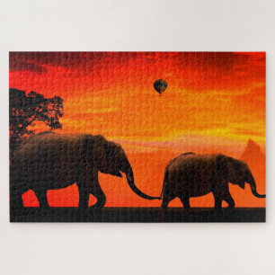 Eléphants Jigsaw Puzzle coucher de soleil