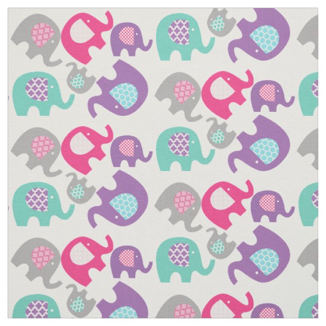 Éléphants lumineux sur le tissu blanc (Échantillon)
