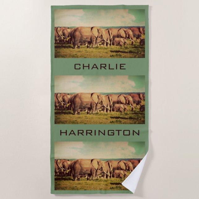 Éléphants OU VOTRE serviette de plage nommée faite (Devant)