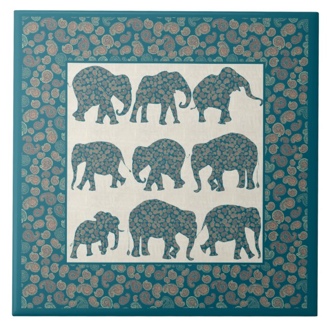 Eléphants Paisley sur Carreaux de céramique beige  (Devant)