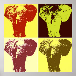 Éléphants Pop Art Quatre Couleurs Affiche de Style