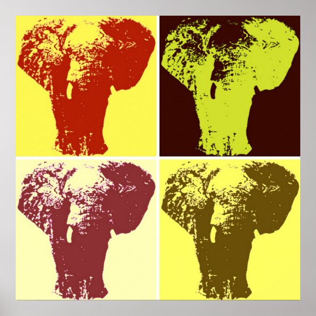 Éléphants Pop Art Quatre Couleurs Affiche de Style (Devant)