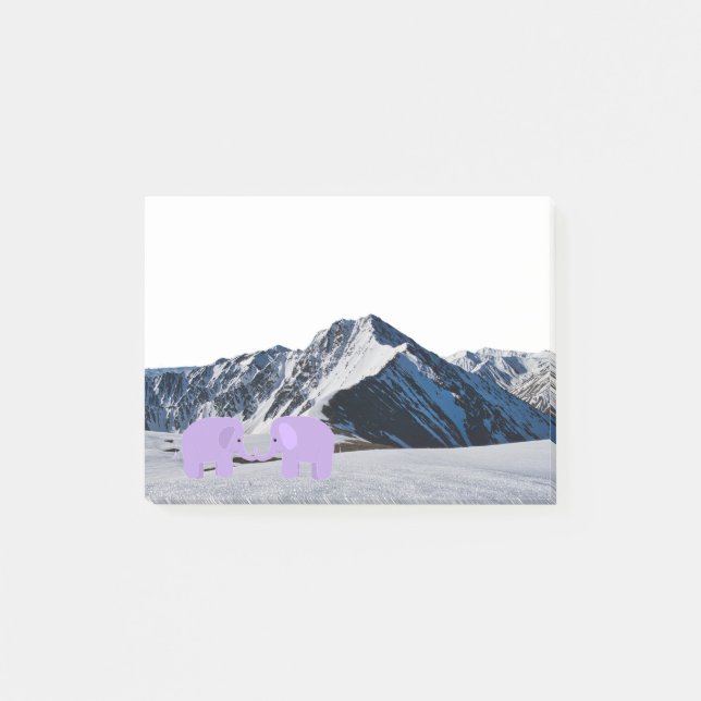 Éléphants sur des Post-it de montagne (Devant)