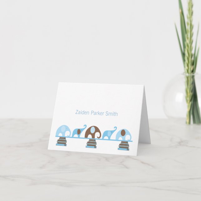 Eléphants sur les livres Bébé Merci Note avec phot (Devant)