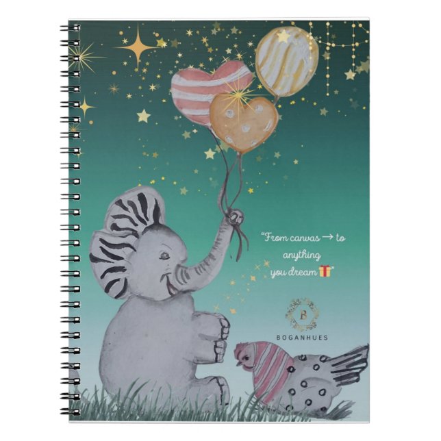 "Eleze Elephant & Polka Hen" Housse de Carnet rêvé (Devant)