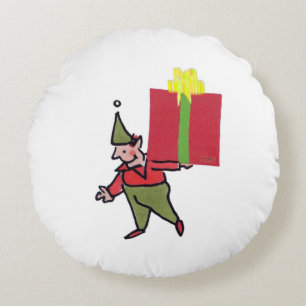 Elf avec boîte rouge rond vert poly coussin