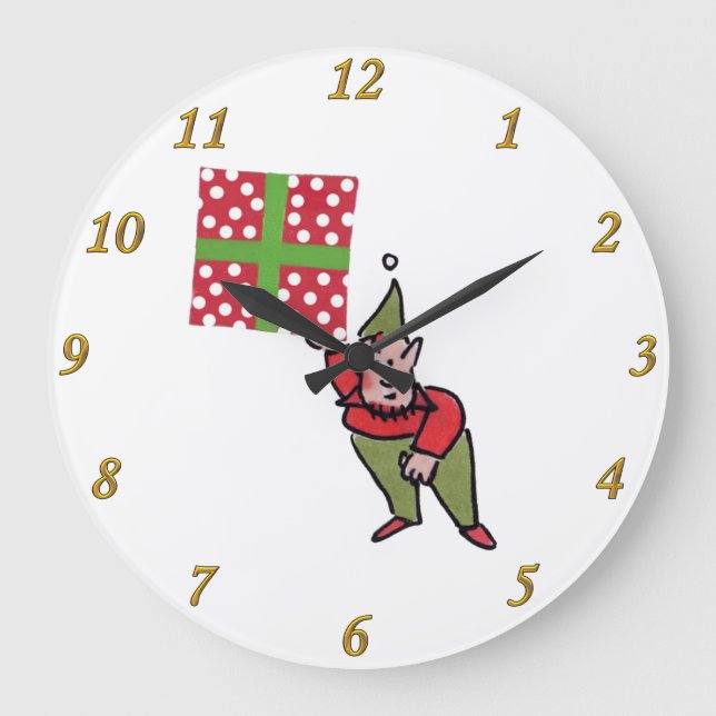 Elf avec Polka Dot Cadeau horloge murale (Recto)