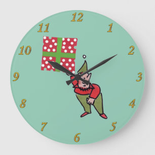 Elf avec Polka Dot Cadeau vert horloge murale