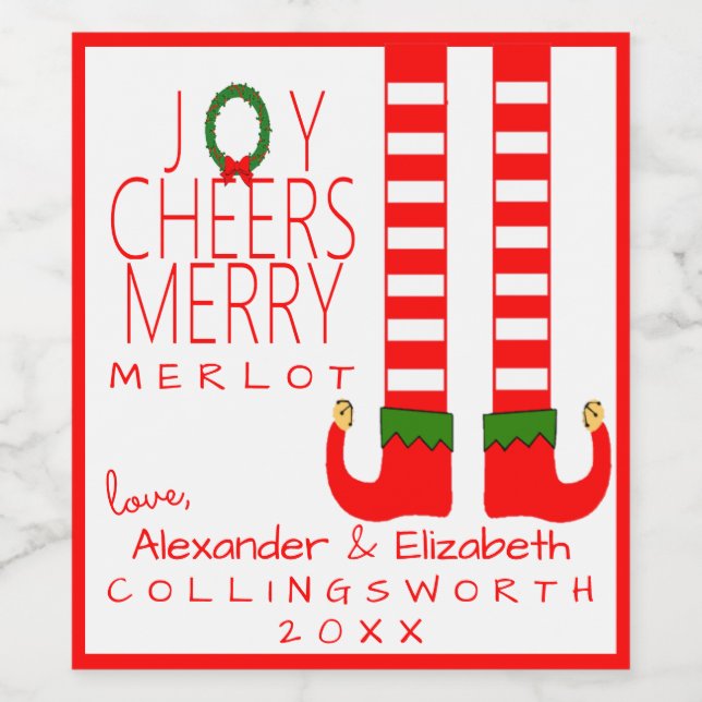 Elf Christmas Merlot Vin bouteille Étiquette Perso (Étiquettes simples)