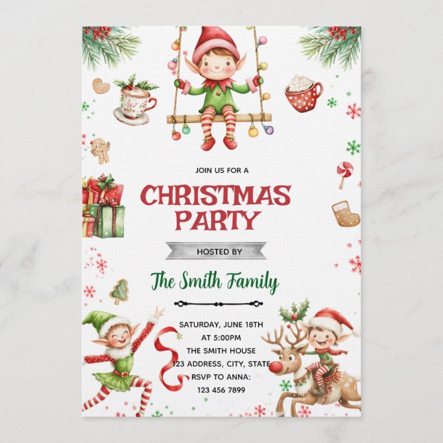 Elf Christmas party Invitation (Devant)