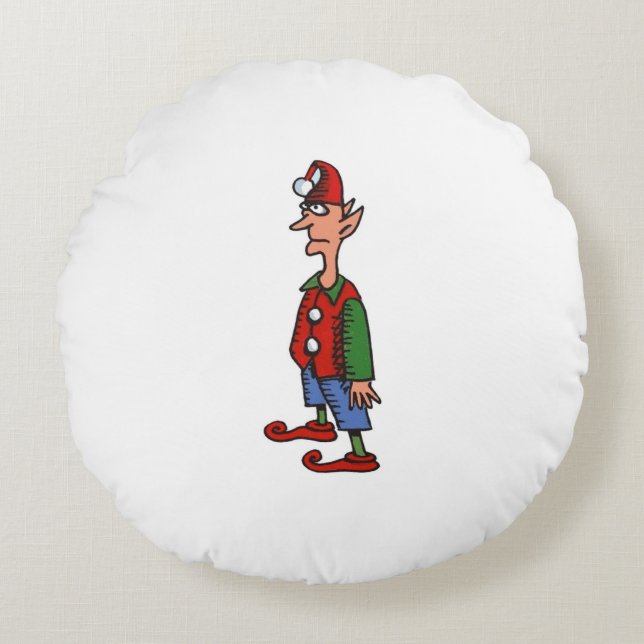 Elf debout à l'attention ronde verte poly coussin (Devant)