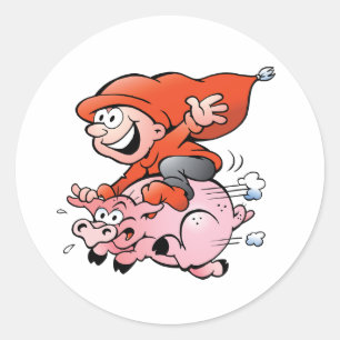 Elf Montant Un Stickers De Cochon