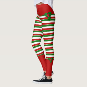 Elf Red Green Stripes Costume de Noël Leggings