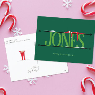 Elf Shenanigans Hunter Green Christmas Carte posta