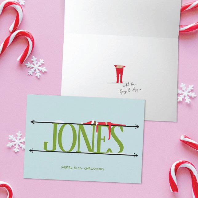 Elf Shenanigans Nom Signe Vert & Bleu Carte pliée (Créateur téléchargé)