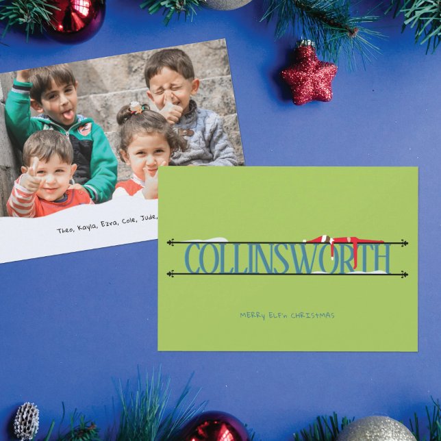Elf Shenanigans Nom Signer Photo Carte de Noël (Créateur téléchargé)