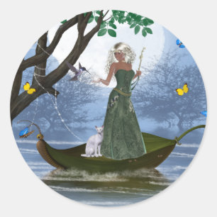 Elfe avec Chat Blanc équitation sur un Stickers Fe