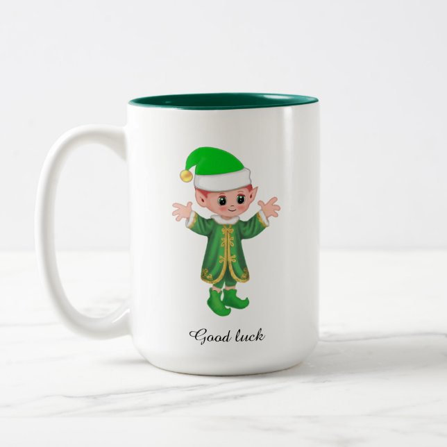 Elfe de chance moderne avec mug à script et monogr (Gauche)