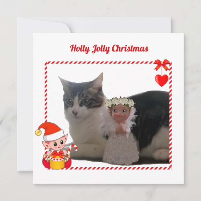 Elfe de Noël moderne & photo de chat personnalisée (Devant)