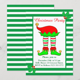 Elfe de Noël sur Green White Party Invitation