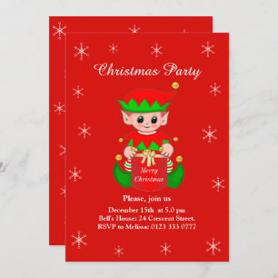 Elfe mignonne sur Red Christmas Party Invitation