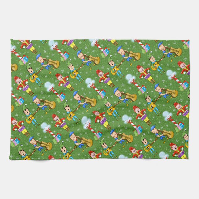 Elfes de musique Noël serviette de cuisine (Horizontal)