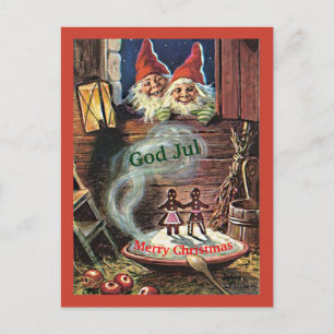 Elfes vintages de gnomes de carte de Noël de Tomte