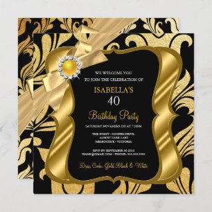 Elite Pearl Gold Bow Black Damask Invitation d'ann