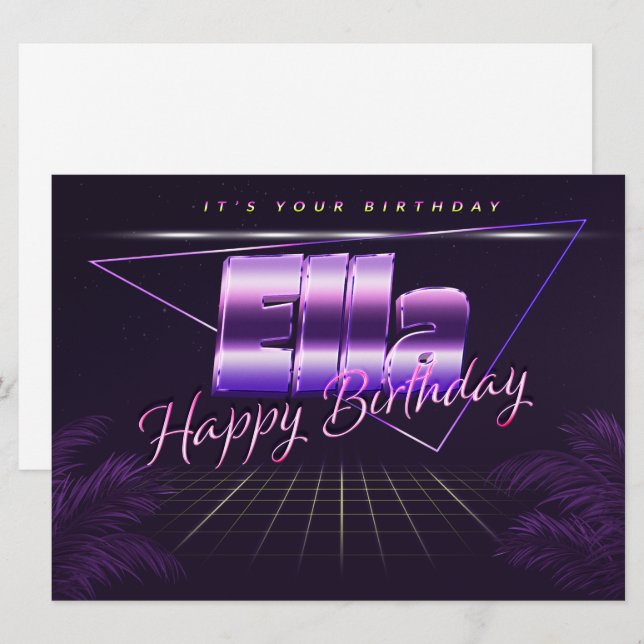 Ella Name Prénom lila retro Carte Anniversaire (Devant / Derrière)