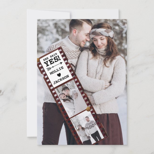 Elle A Dit Oui 3 Fiançailles Photo Faire-part (Devant)
